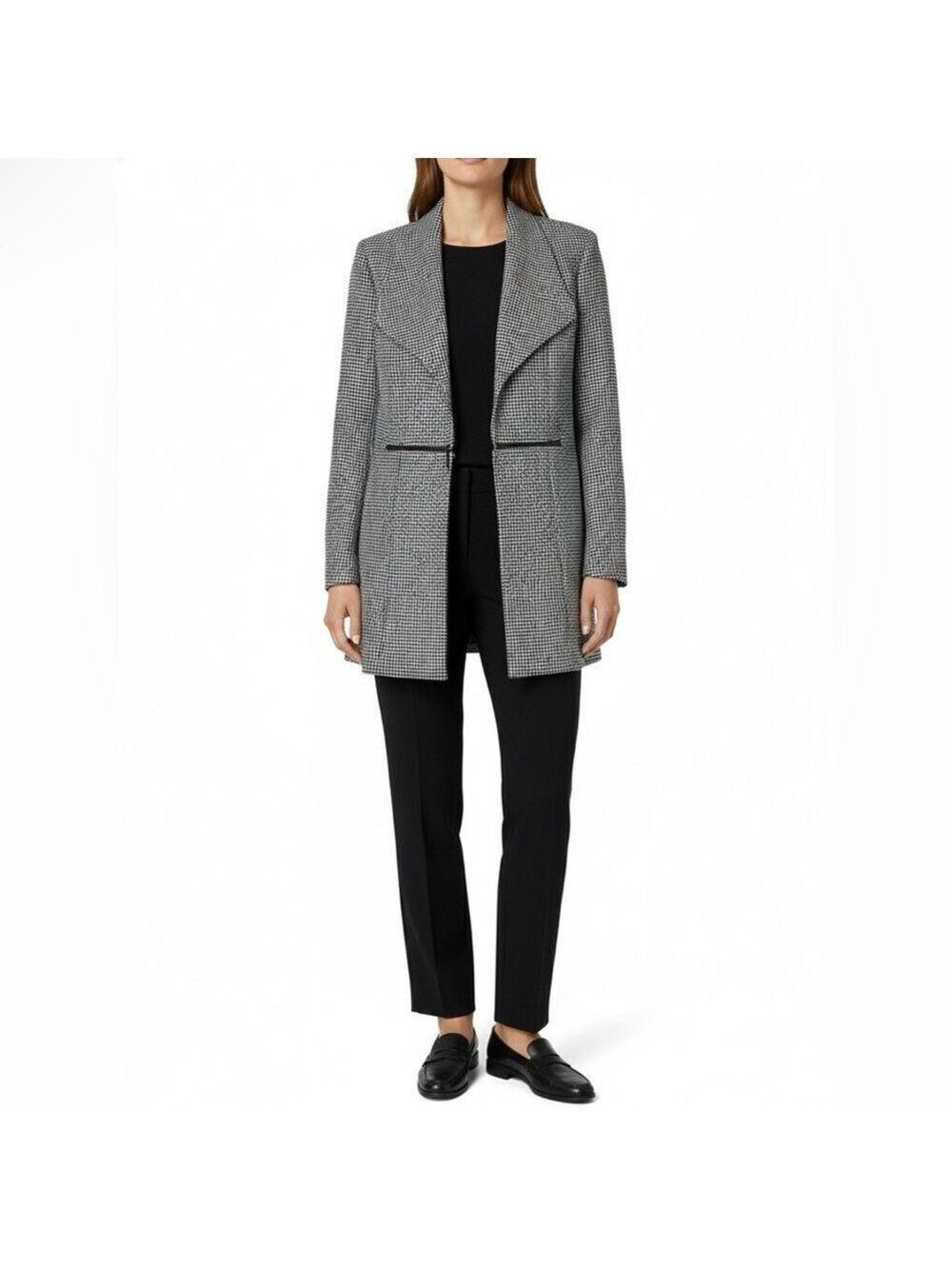 ANNE KLEIN Fully Lined Long Line Open Front Blazer Wide Lapels Zipper Detail S